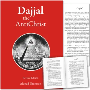 Front cover with Inner spread of Dajjal the AntiChrist by Ahmad Thomson. Commentary on modern world order by Ta-Ha Publishers