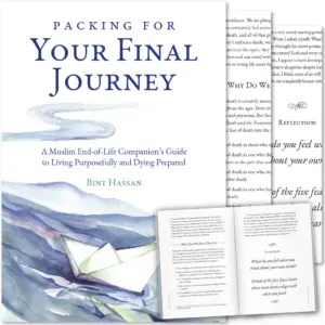 Front cover with Inner spread of Packing for Your Final Journey by Bint Hassan. Prepare for Hereafter guide by Ta-Ha Publishers