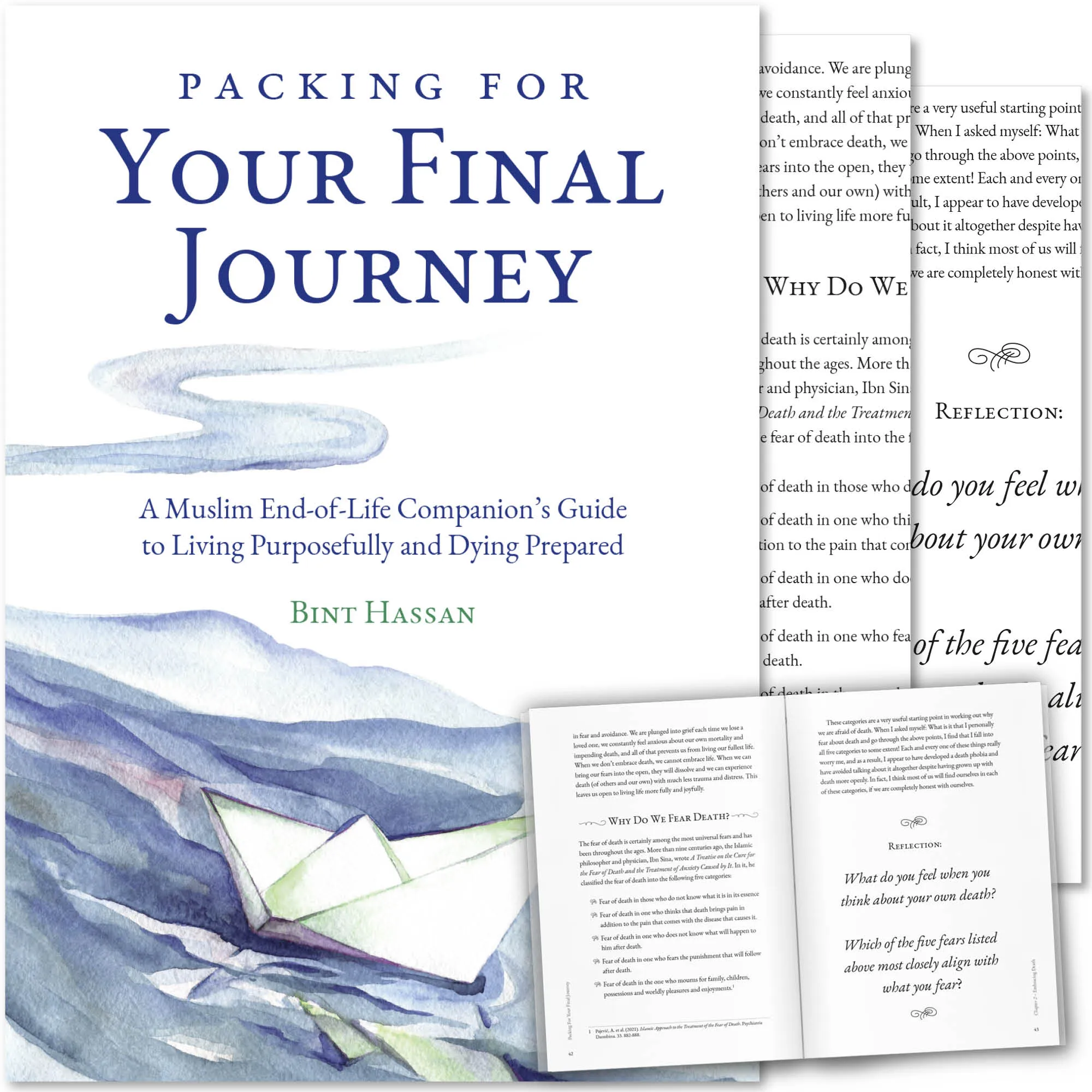 Front cover with Inner spread of Packing for Your Final Journey by Bint Hassan. Prepare for Hereafter guide by Ta-Ha Publishers