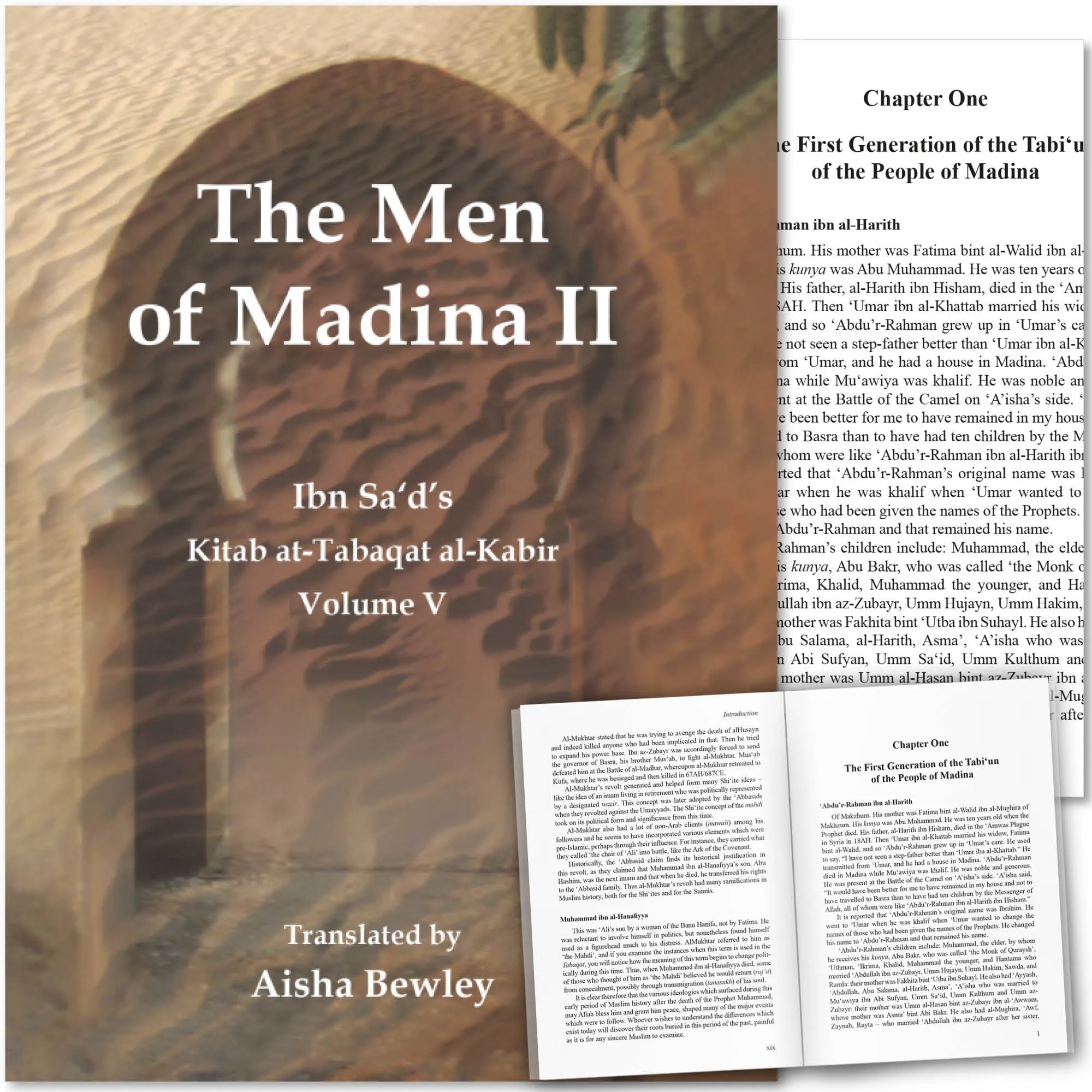 Front cover with Inner spread of The Men of Madina II by Muhammad Ibn Sa’d, Aisha Bewley. Kitab at-Tabaqat by Ta-Ha Publishers