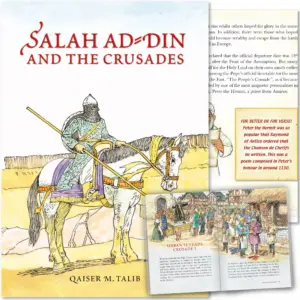 Front cover with Inner spread of Salah ad-Din and the Crusades by Qaiser M. Talib. Islamic history book by Ta-Ha Publishers