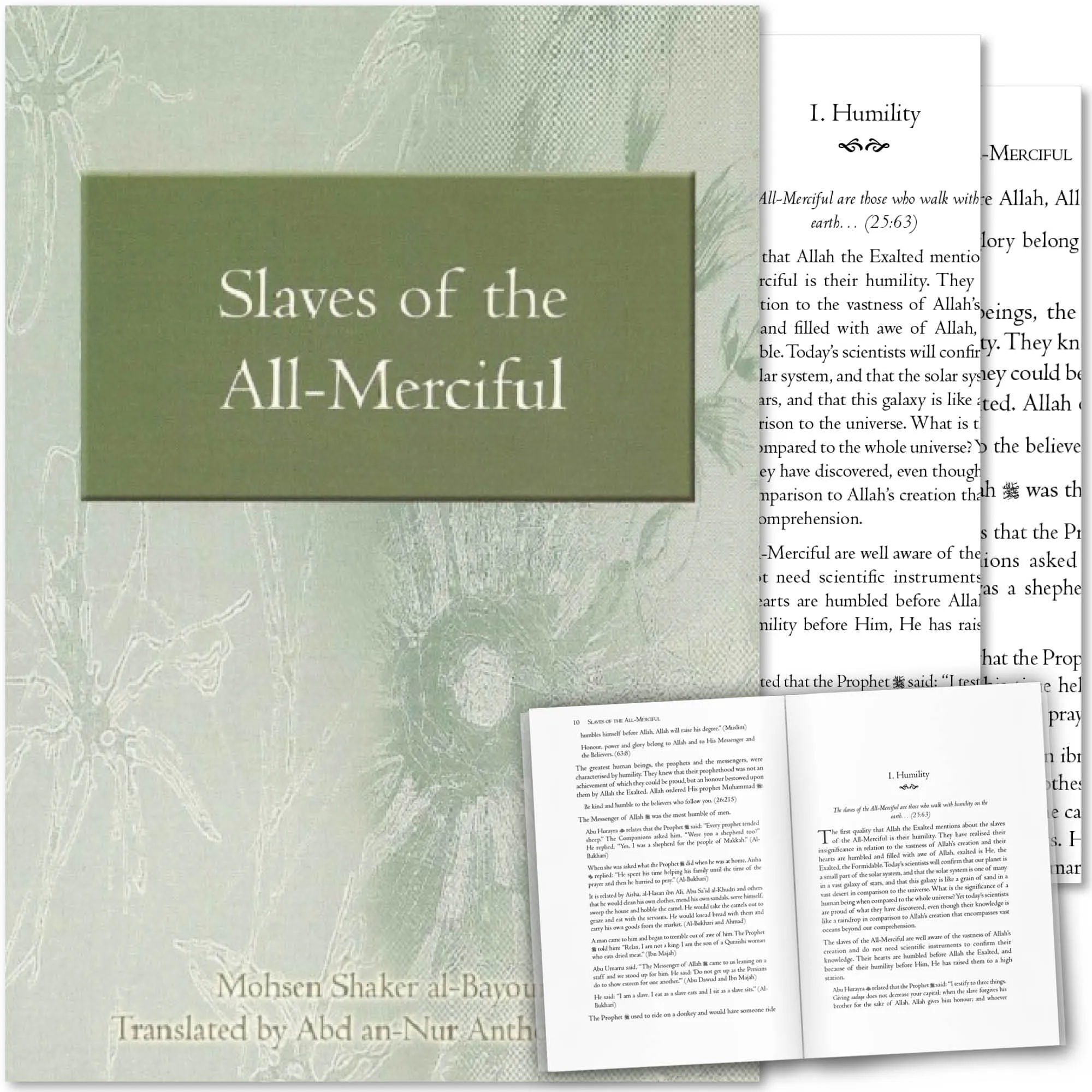 Front cover with Inside pages Spread of Slaves of the All-Merciful by Bayoumi, Brewer. Commentary of Surah al-Furqan by Ta-Ha Publishers