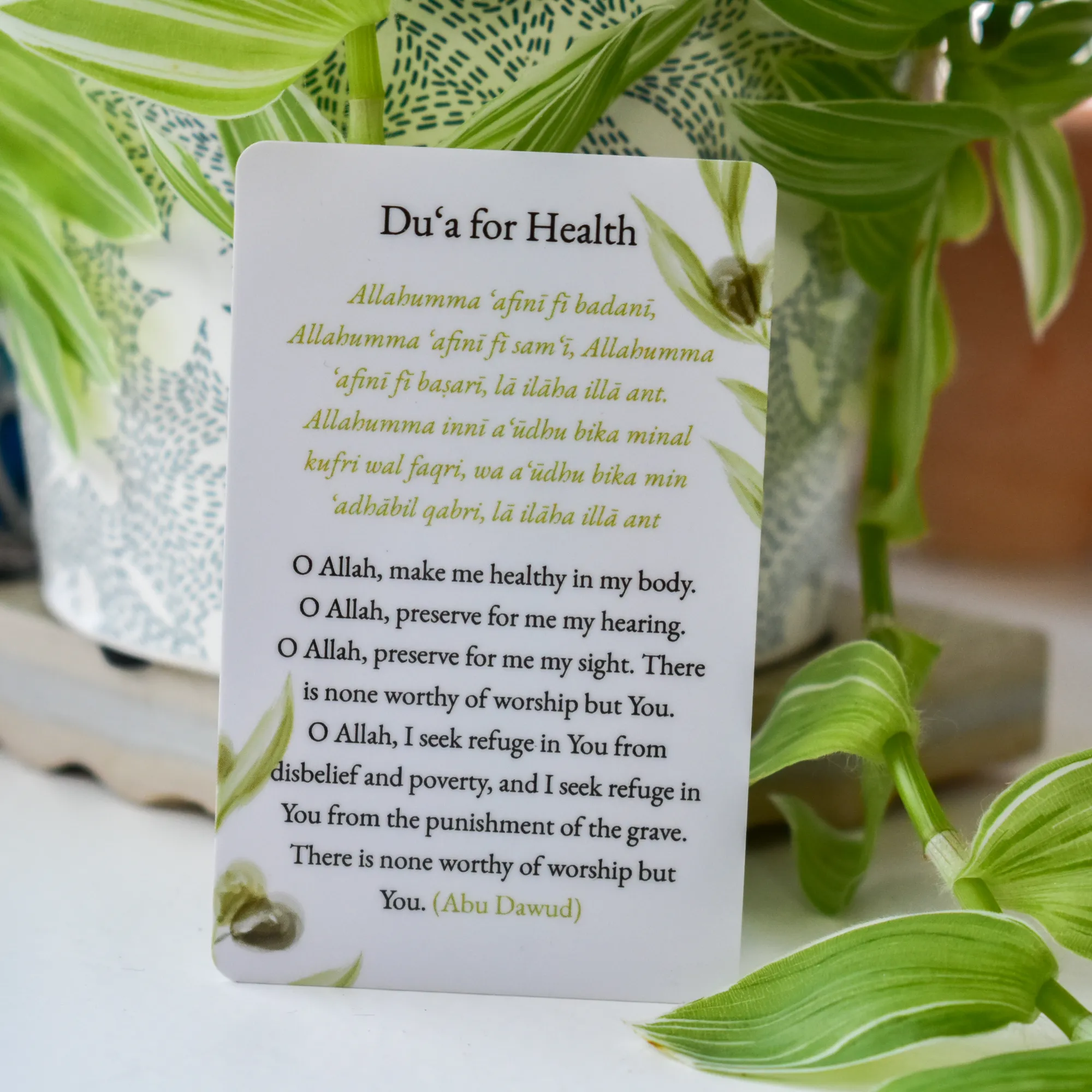 Back of Du'a for Health Card by Ta-Ha Publishers. Plastic wallet du'a card